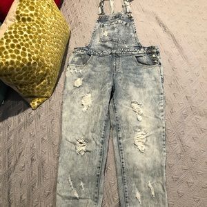 Forever 21 Distressed Overalls, size Large